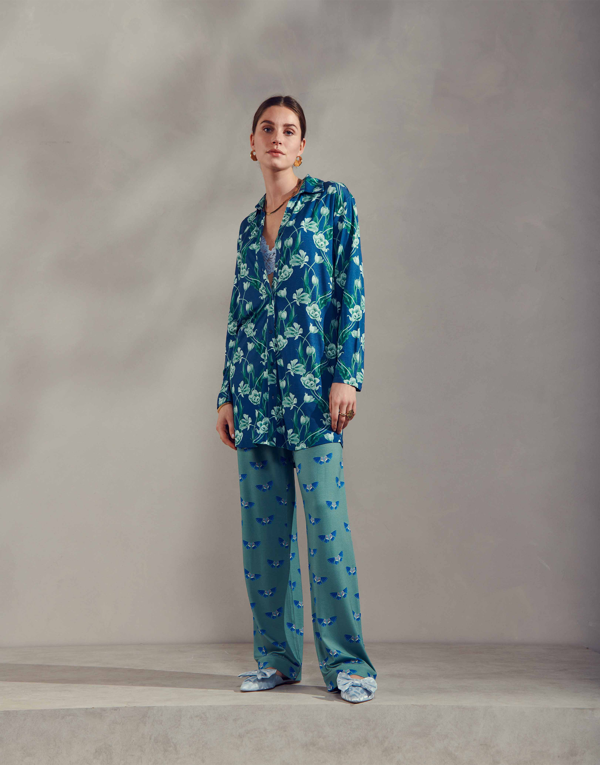 Essenza Nora Eliza Lange broek Soft teal